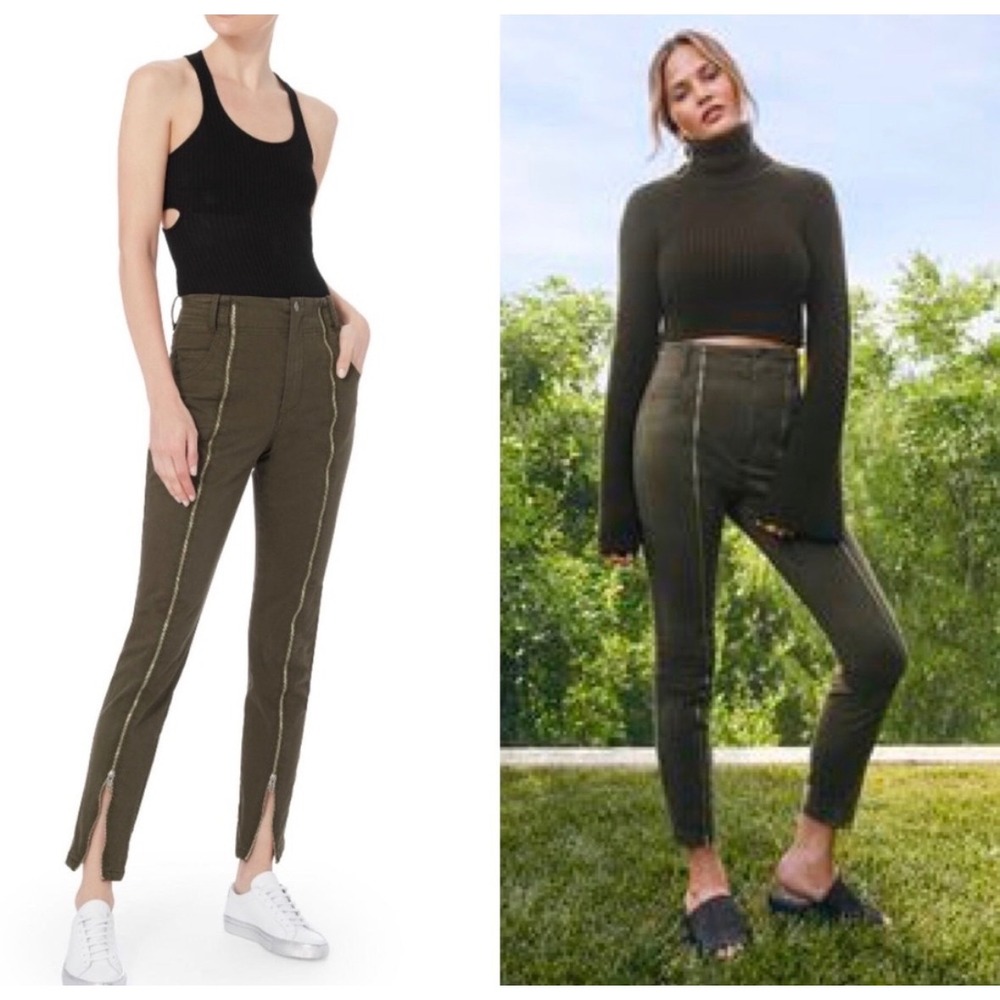 ALC Olive Green Zander On Duty High Rise Exposed Front Zip Skinny Pants Size 4